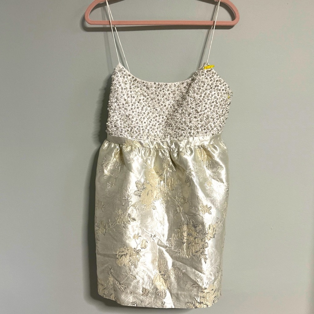 Alice + Olivia White and Gold Wedding Dress